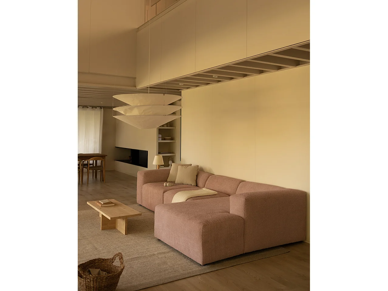 Canapé 5/6 places 3 modules d'angle droit en boucle en rose