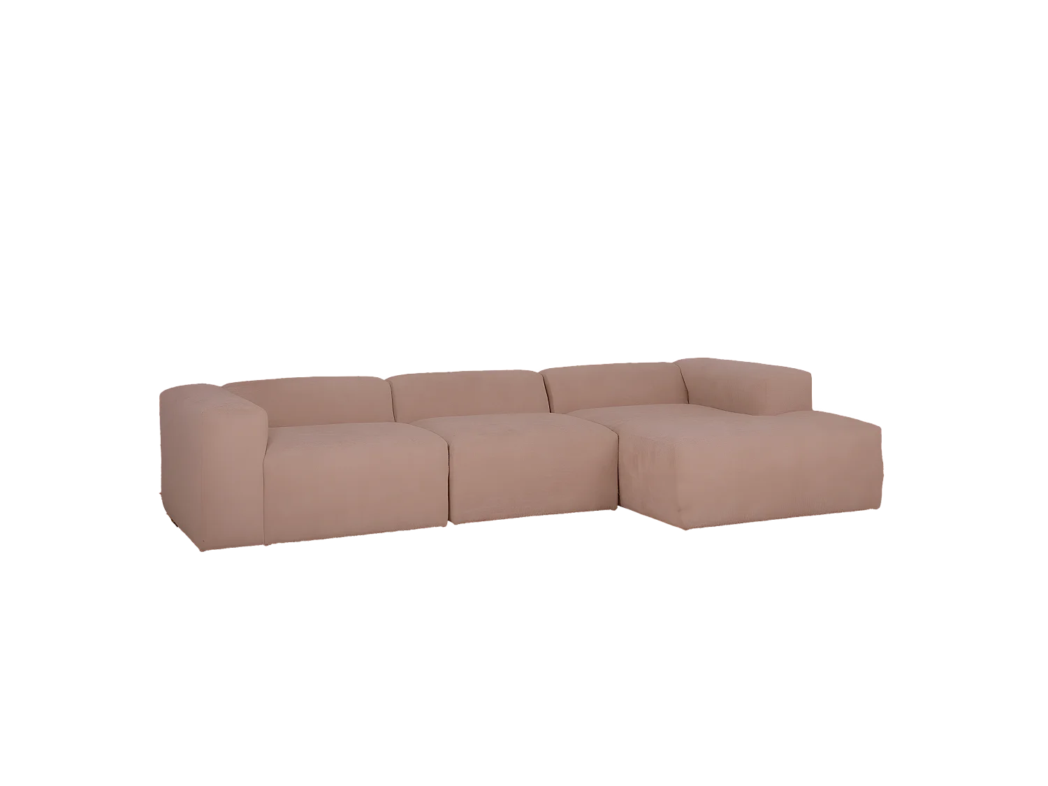 Divano a 3 moduli con CHL destra in bouclé rosa 330x172cm