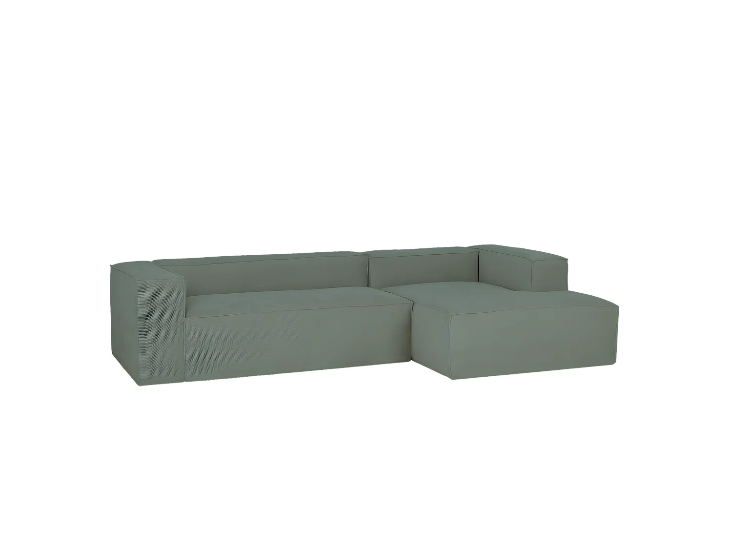 Sofá de 4/5 plazas con chaise longue derecho de pana verde azulado 300x70x175cm - LOLA - DECOWOOD