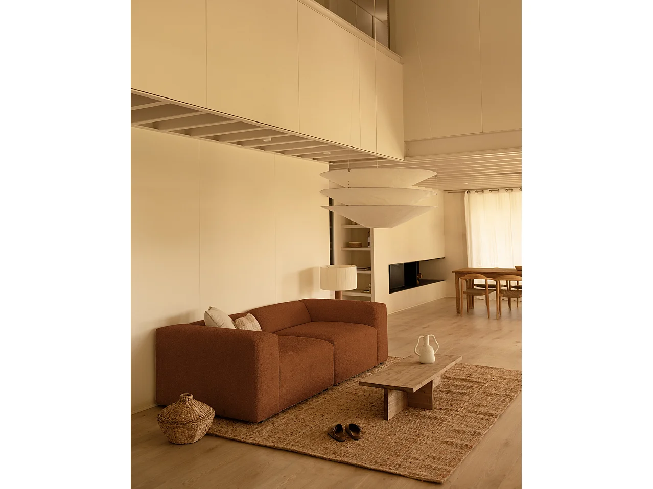 Sofá de 4 plazas de 2 módulos de bouclé color cobre 240x70x110cm - BERTA - DECOWOOD