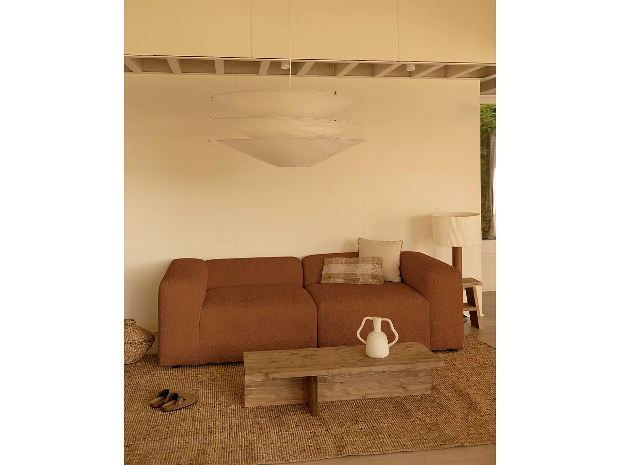 Sofá de 4 plazas de 2 módulos de bouclé color cobre 240x70x110cm - BERTA - DECOWOOD