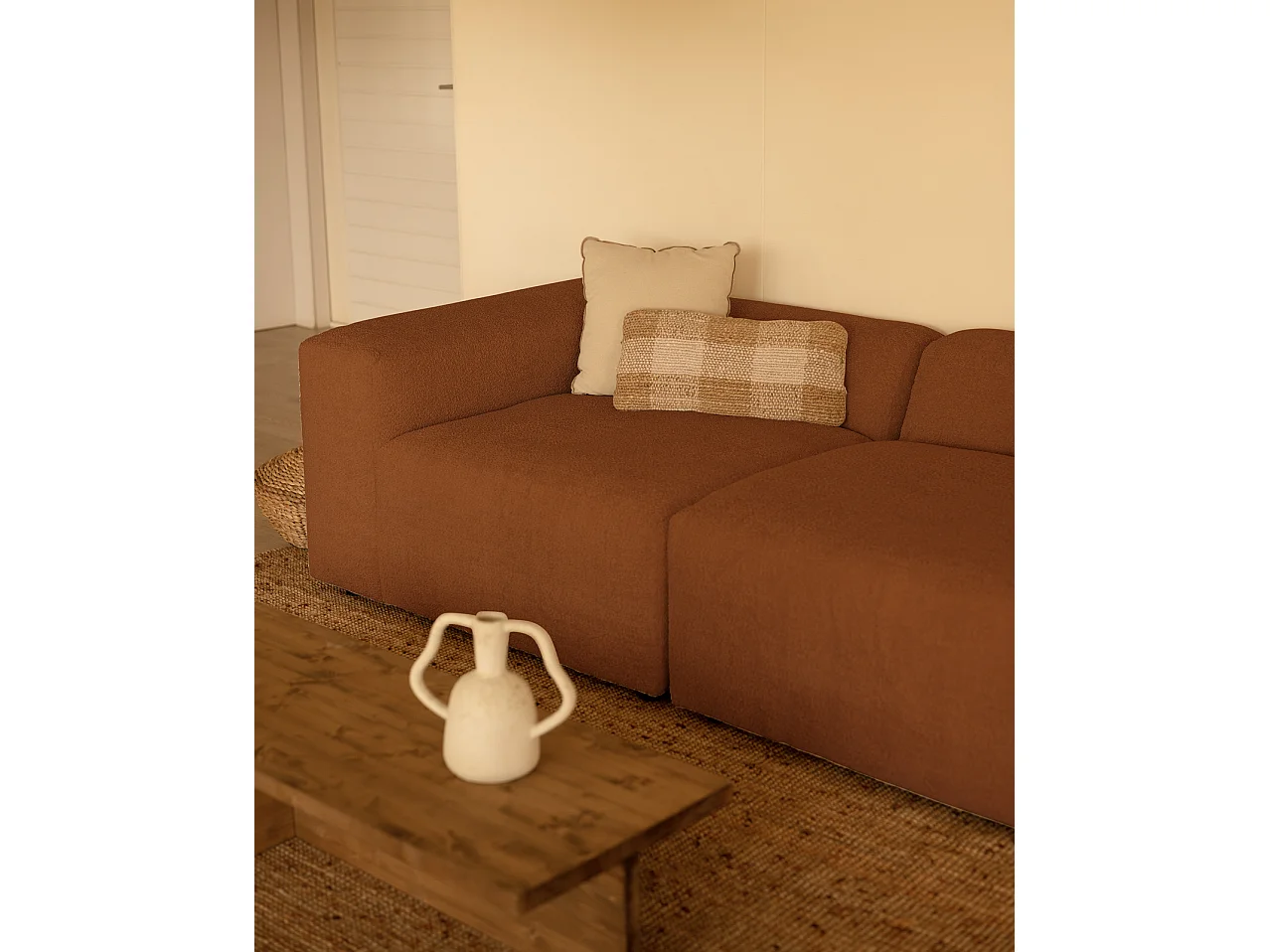 Sofá de 4 plazas de 2 módulos de bouclé color cobre 240x70x110cm - BERTA - DECOWOOD