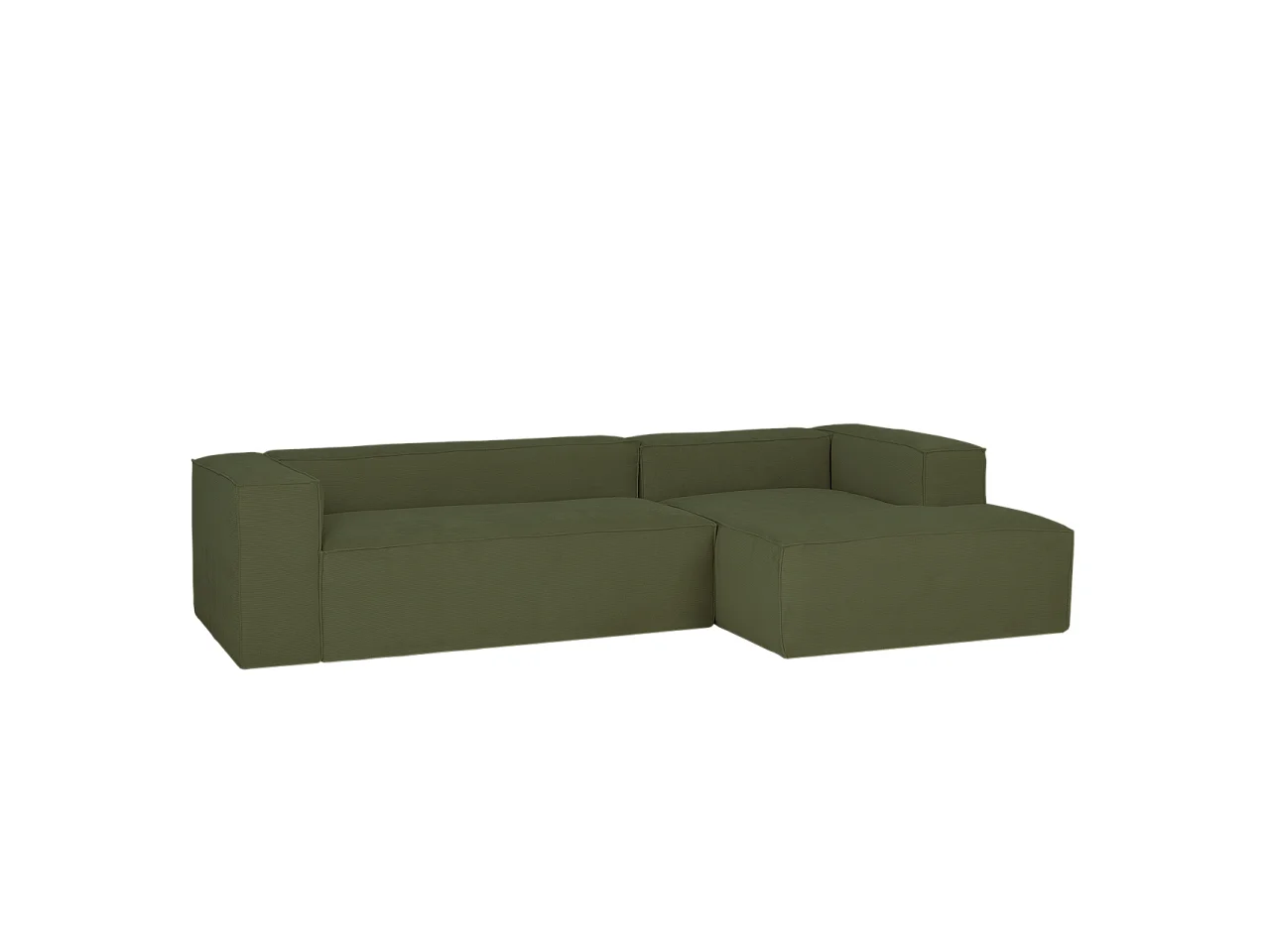 Sofá de 2 plazas con chaise longue derecho de pana verde 250x70x175cm - LOLA - DECOWOOD
