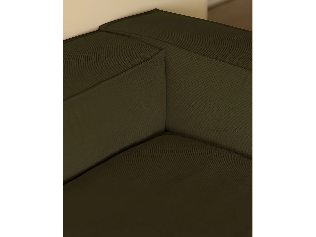 Sofá de 2 plazas con chaise longue derecho de pana verde 250x70x175cm - LOLA - DECOWOOD
