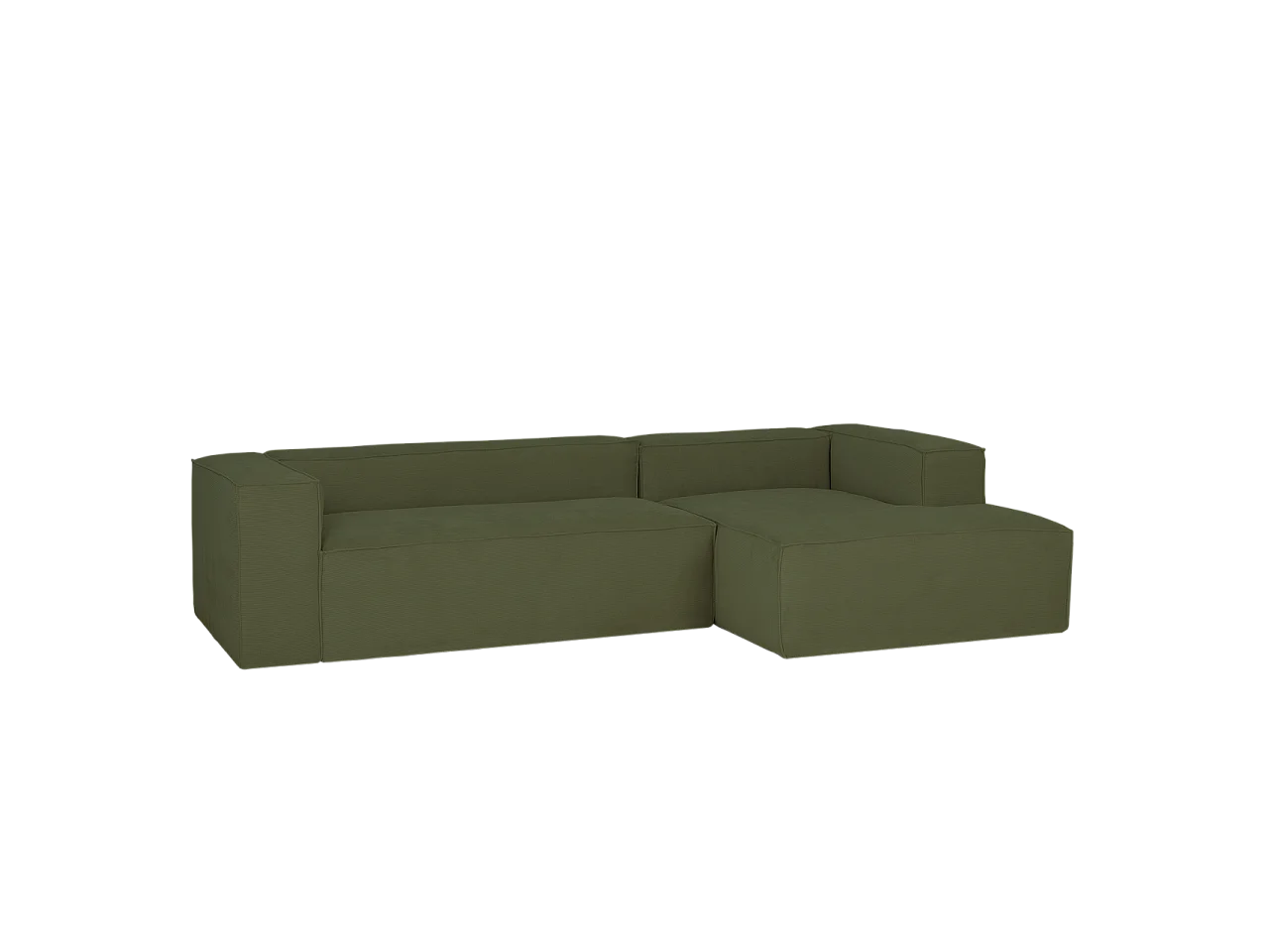 Sofá de 2 plazas con chaise longue derecho de pana verde 250x70x175cm - LOLA - DECOWOOD