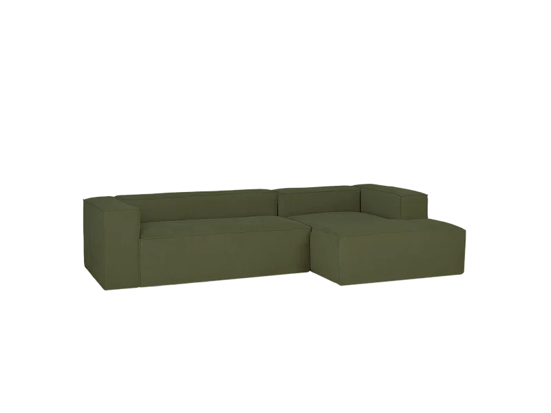 Sofá de 2 plazas con chaise longue derecho de pana verde 250x70x175cm - LOLA - DECOWOOD