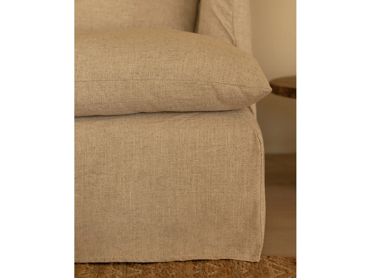 Sofá 2/3 plazas fondo medio de algodón y lino desenfundable beige 250x95x130cm - MIA - DECOWOOD