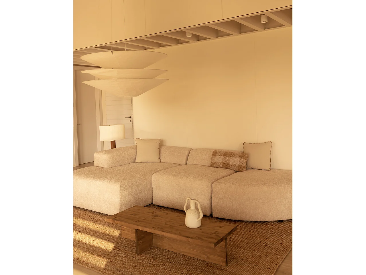 Divano curvo 3 moduli CHL sinistra in bouclé colore beige 320x172cm