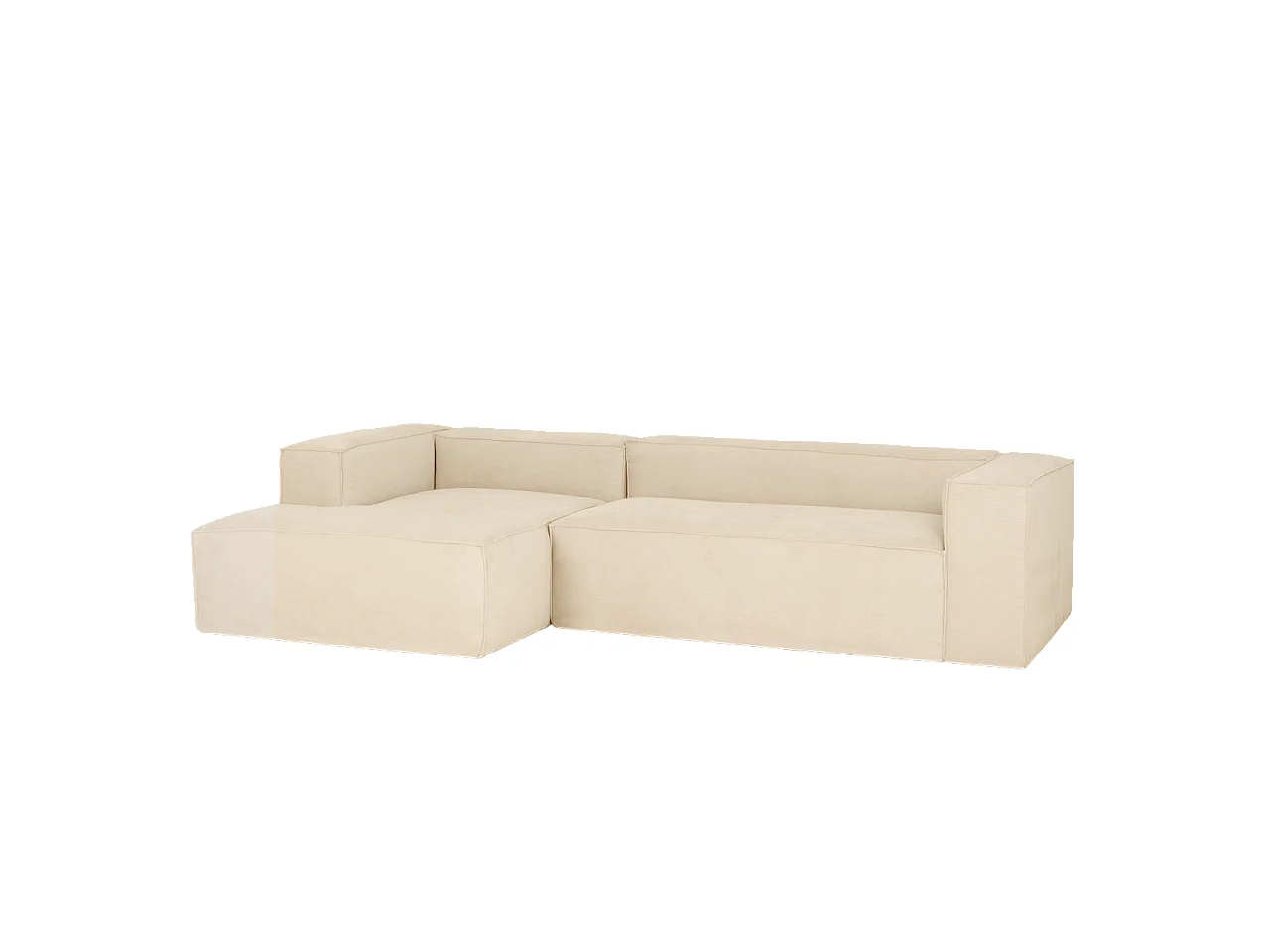 Sofá de 4/5 plazas con chaise longue izquierdo de pana blanco roto 300x70x175cm - LOLA - DECOWOOD