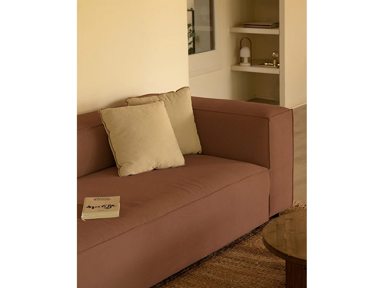 Sofá de 4 plazas de pana color coral 260x70x110cm - LOLA - DECOWOOD