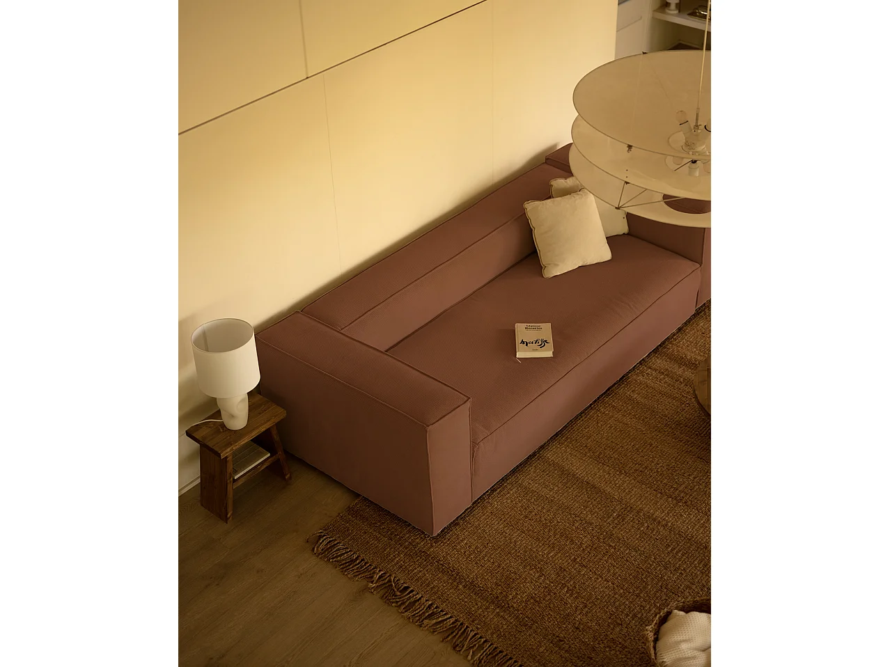 Sofá de 4 plazas de pana color coral 260x70x110cm - LOLA - DECOWOOD