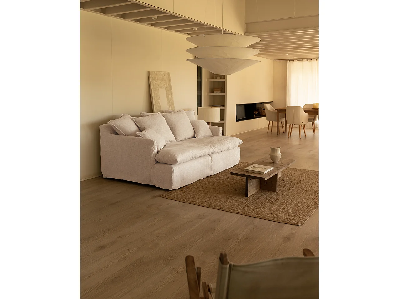 Sofá 2/3 plazas fondo medio de algodón y lino desenfundable blanco 250x95x130cm - MIA - DECOWOOD