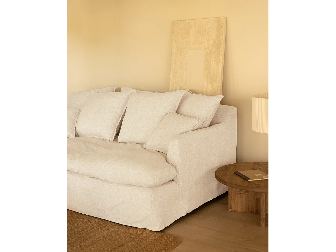 Sofá 2/3 plazas fondo medio de algodón y lino desenfundable blanco 250x95x130cm - MIA - DECOWOOD