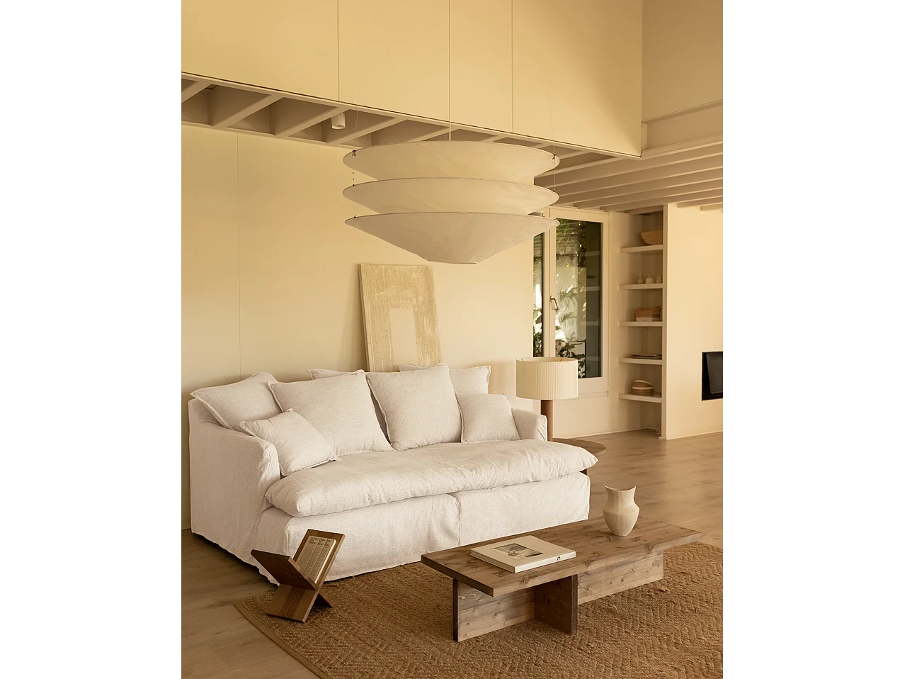 Sofá 2/3 plazas fondo medio de algodón y lino desenfundable blanco 250x95x130cm - MIA - DECOWOOD