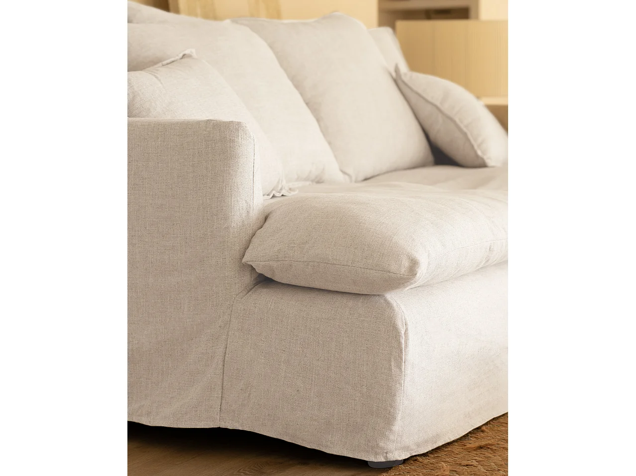 Sofá 2/3 plazas fondo medio de algodón y lino desenfundable blanco 250x95x130cm - MIA - DECOWOOD