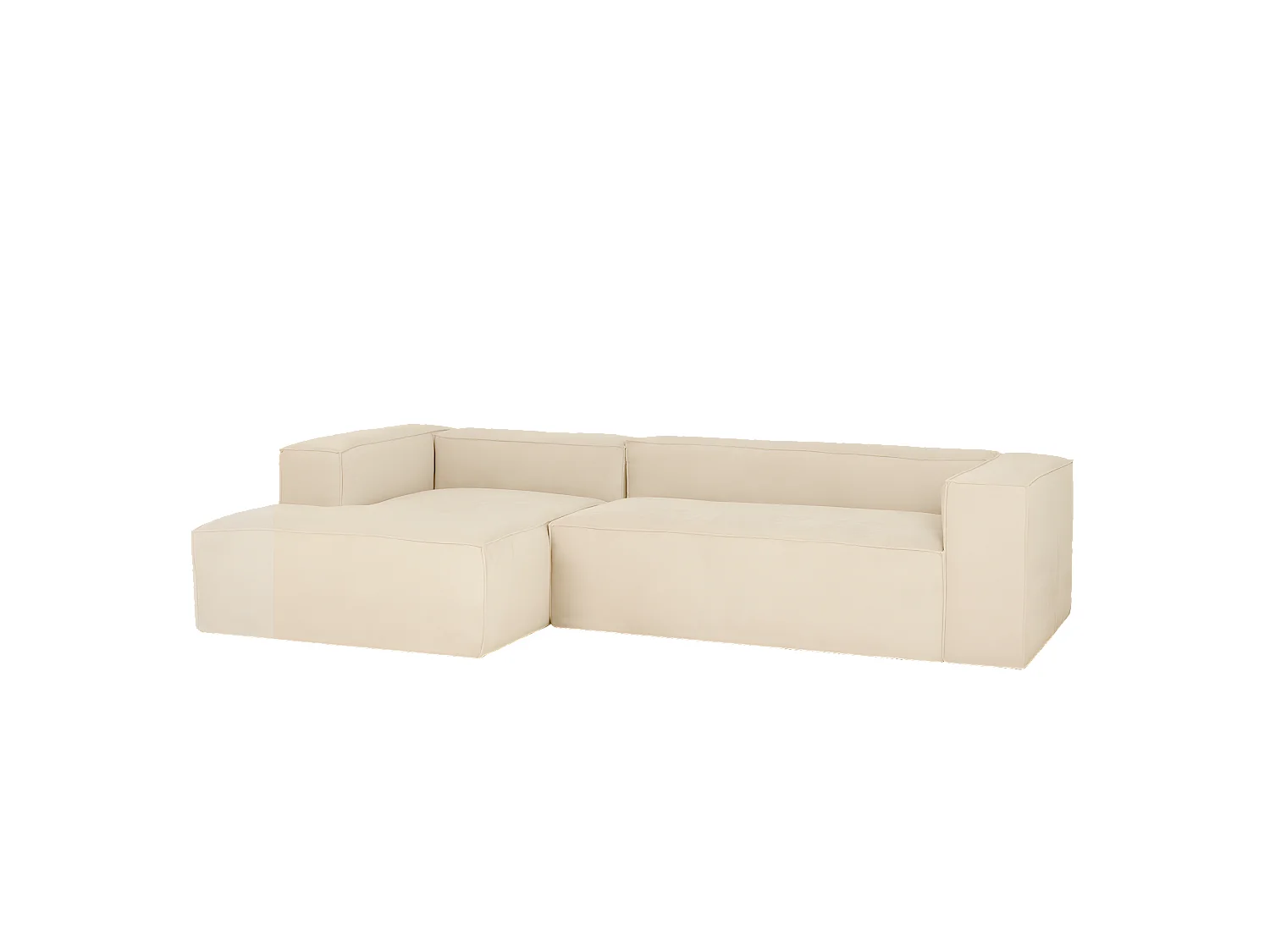 Sofá de 2 plazas con chaise longue izquierdo de pana blanco roto 250x70x175cm - LOLA - DECOWOOD