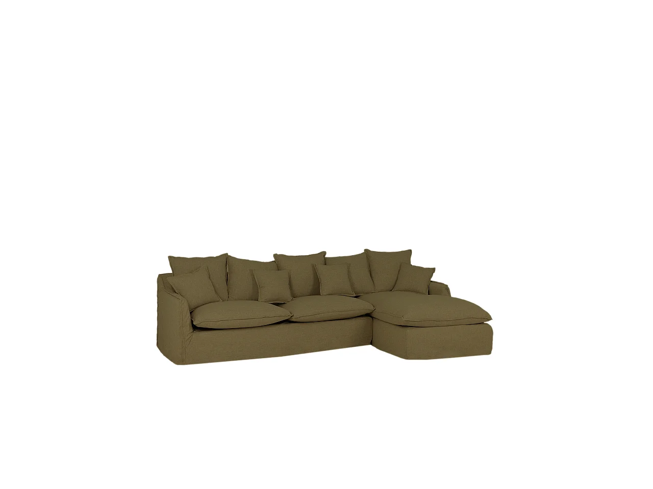 Sofá con chaise longue derecho desenfundable verde 4/5 plazas 310x95x170cm - MIA - DECOWOOD