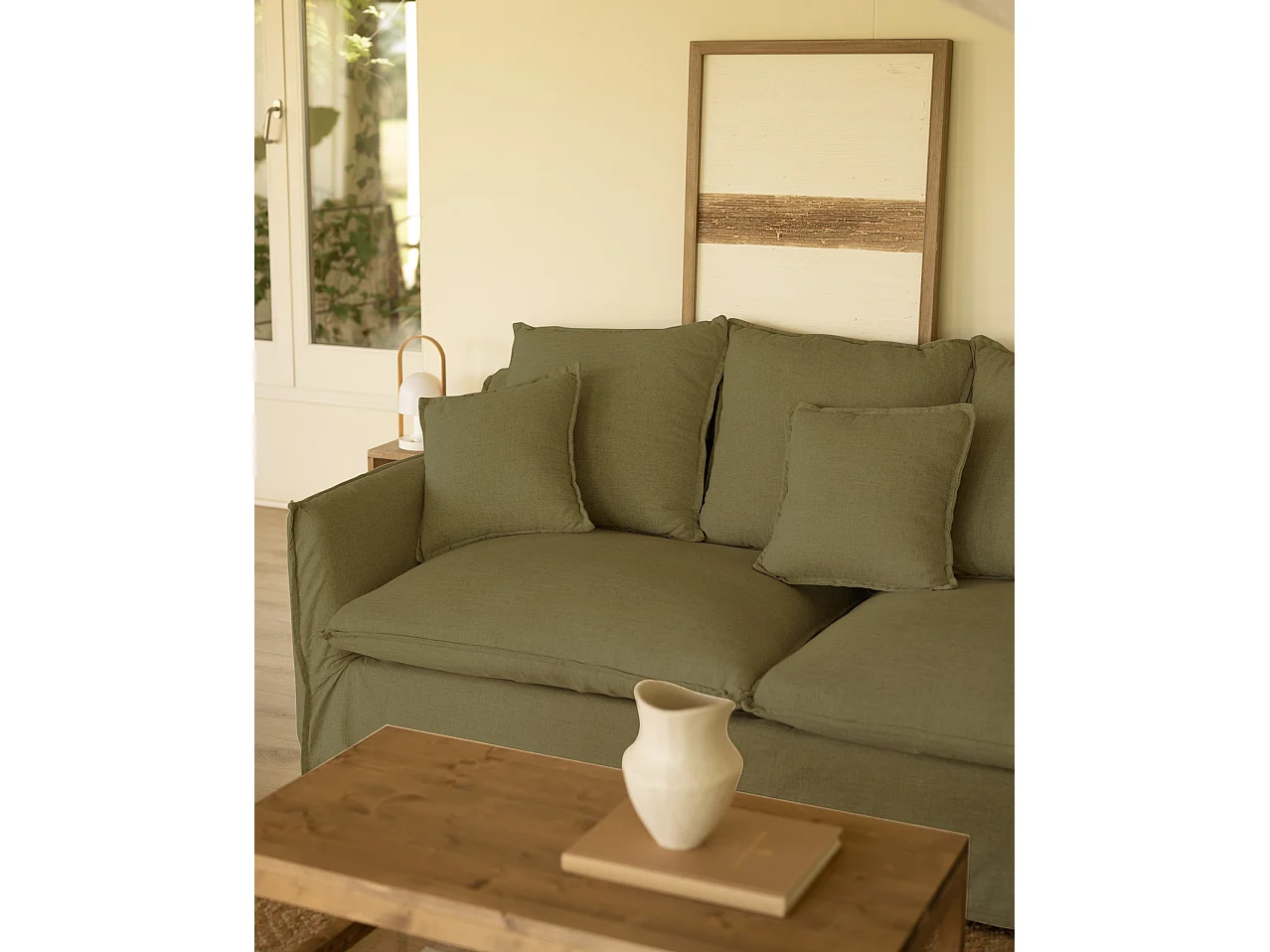Sofá con chaise longue derecho desenfundable verde 4/5 plazas 310x95x170cm - MIA - DECOWOOD
