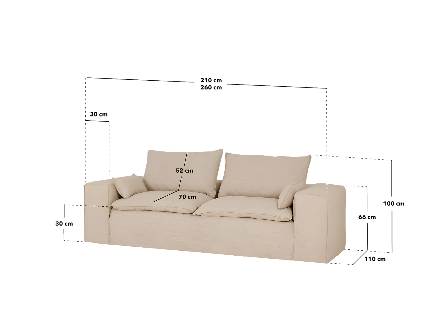 Sofá de 3/4 plazas de lino desenfundable color azul 210x90x110cm - VEGA - DECOWOOD