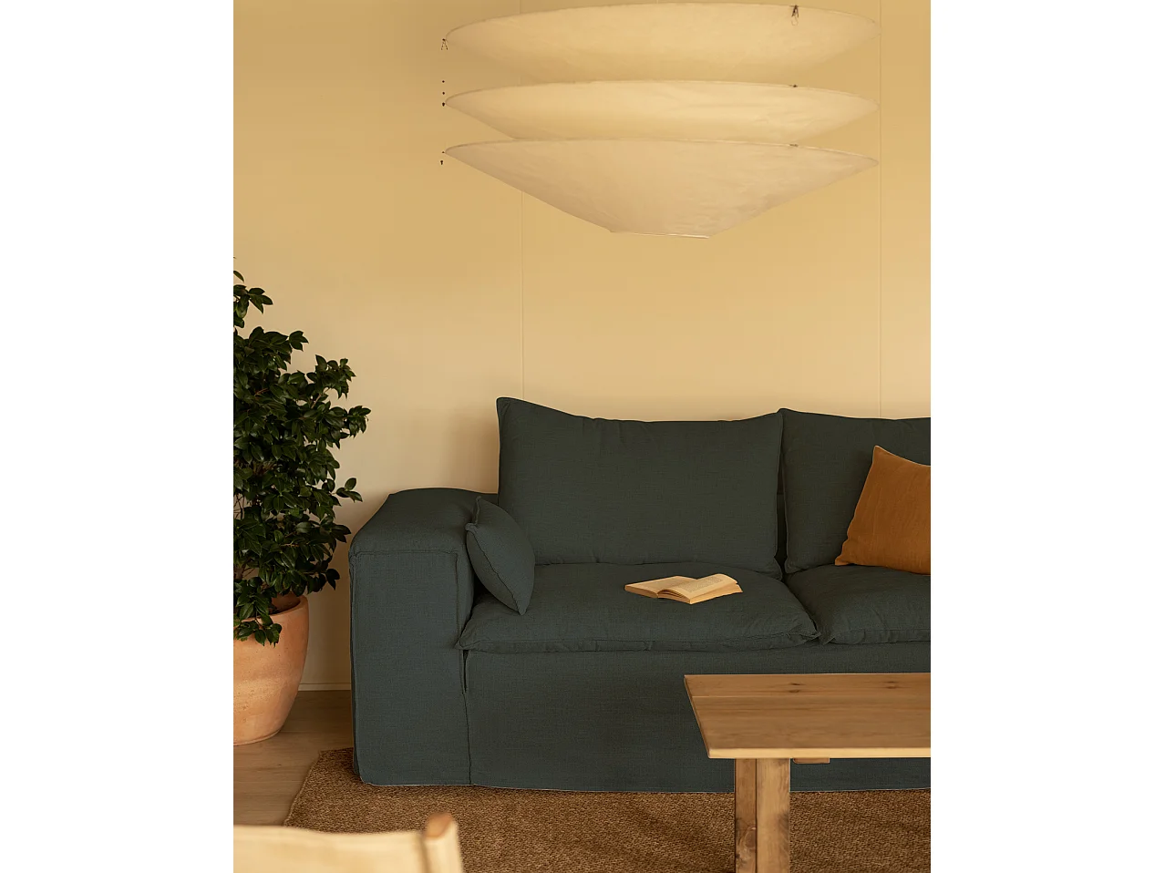 Sofá de 3/4 plazas de lino desenfundable color azul 210x90x110cm - VEGA - DECOWOOD