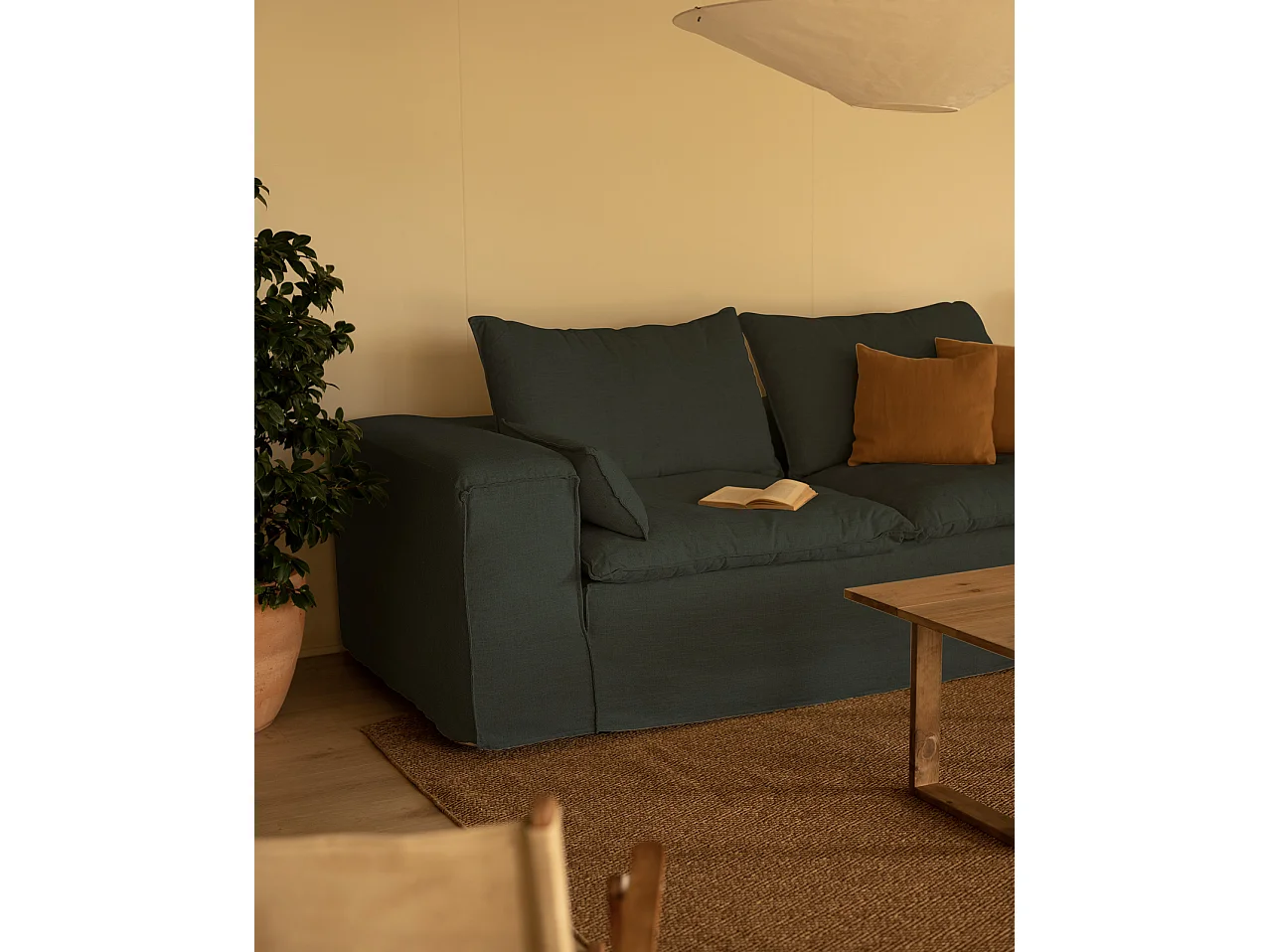 Sofá de 3/4 plazas de lino desenfundable color azul 210x90x110cm - VEGA - DECOWOOD