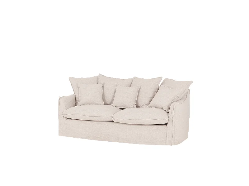 Sofá de 3/4 plazas de algodón y lino desenfundable color blanco 220x95x100cm - MIA - DECOWOOD