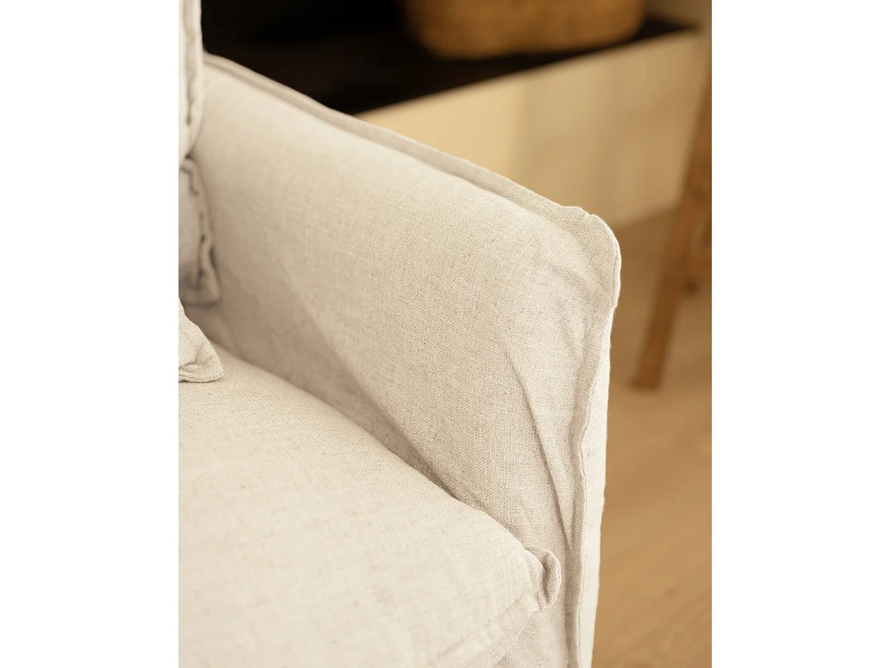 Sofá de 3/4 plazas de algodón y lino desenfundable color blanco 220x95x100cm - MIA - DECOWOOD