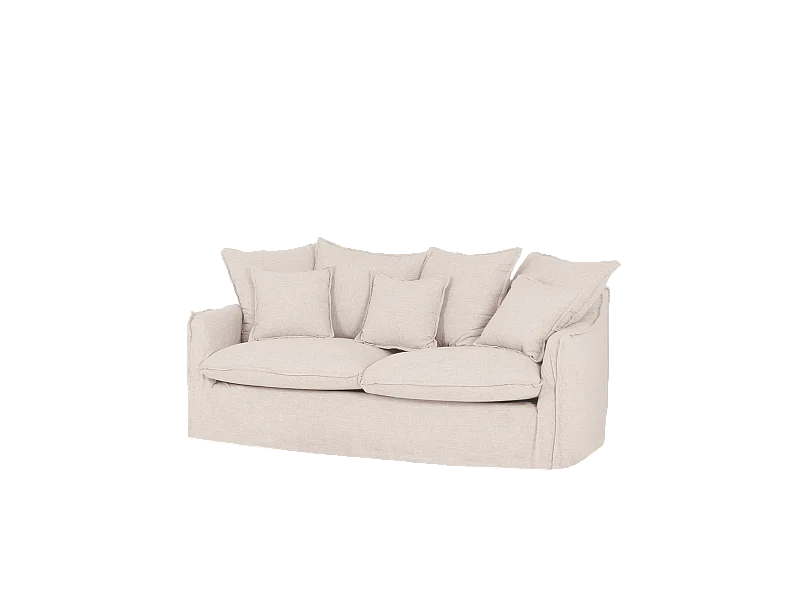 Sofá de 3/4 plazas de algodón y lino desenfundable color blanco 220x95x100cm - MIA - DECOWOOD