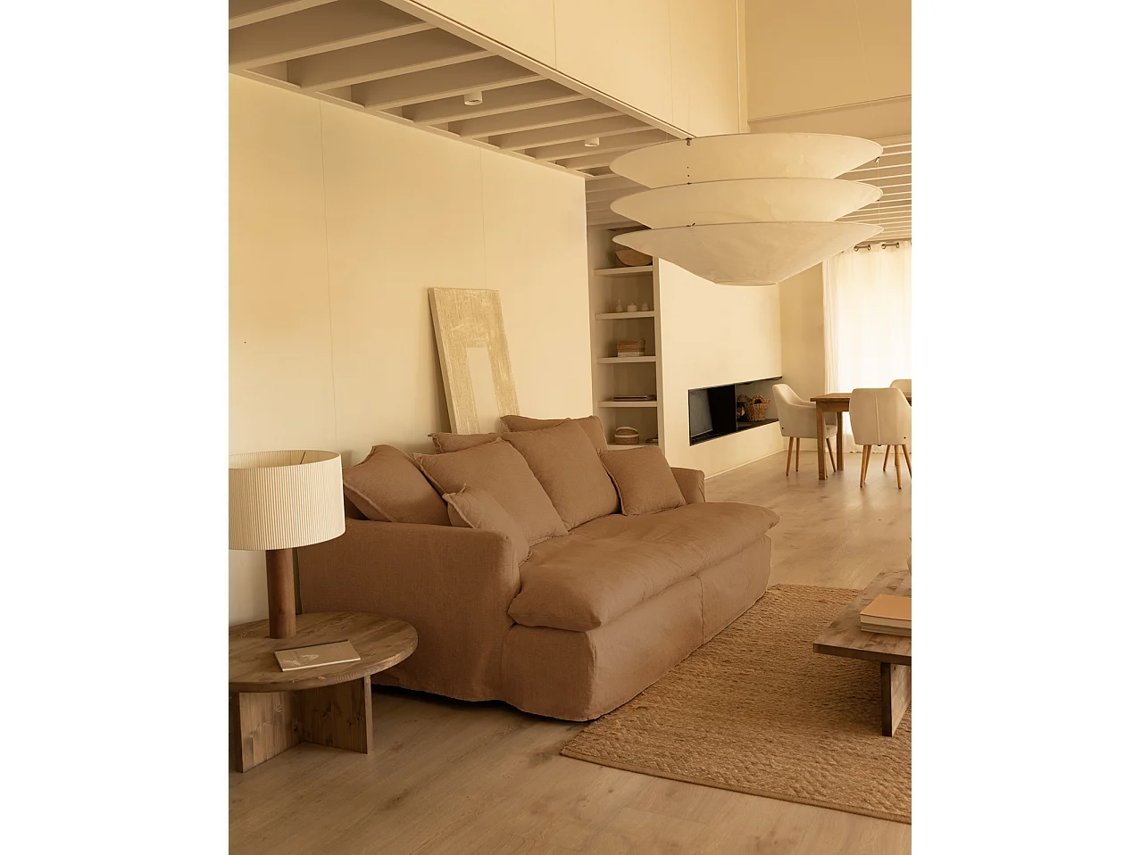 Sofá 2/3 plazas fondo medio de algodón y lino desenfundable teja 250x95x130cm - MIA - DECOWOOD