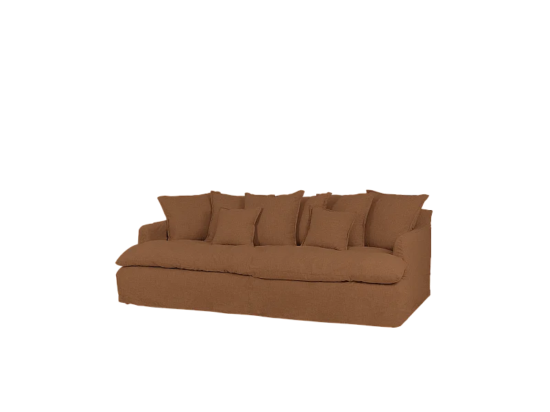 Sofá 2/3 plazas fondo medio de algodón y lino desenfundable teja 250x95x130cm - MIA - DECOWOOD