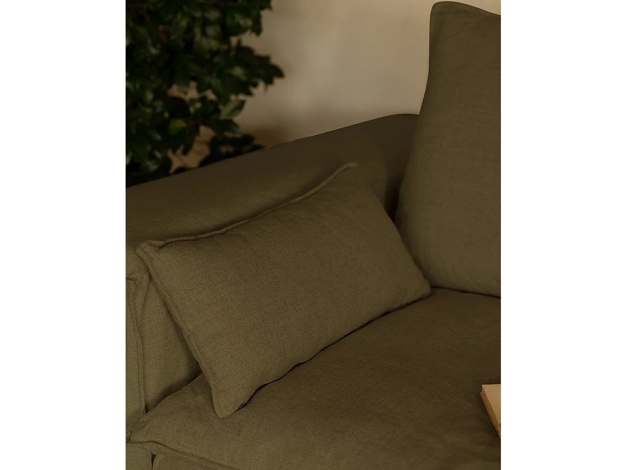 Sofá de 3/4 plazas de lino desenfundable color verde 210x90x110cm - VEGA - DECOWOOD