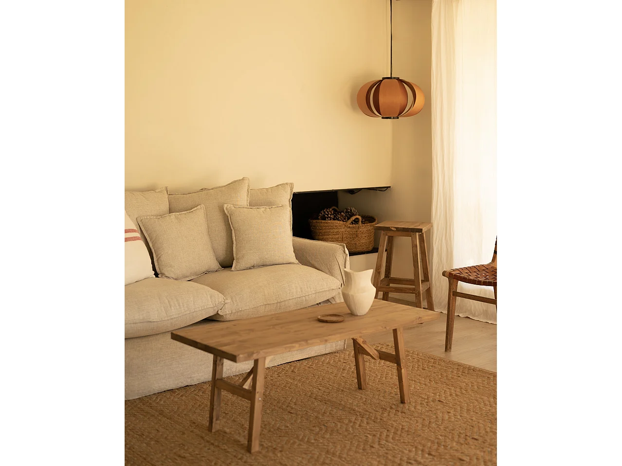 Canapé 2 places en coton et lin déhoussable couleur beige