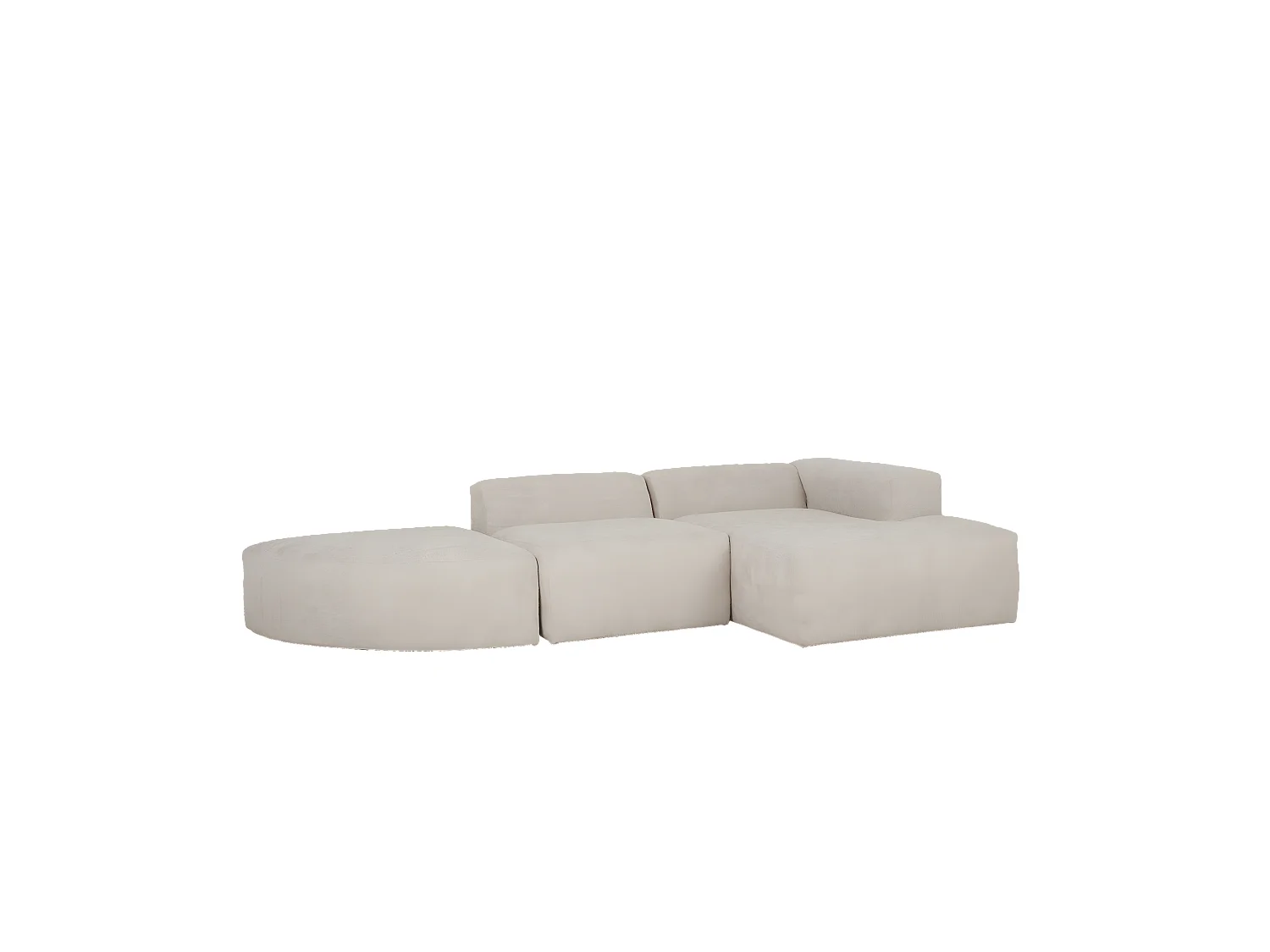 Canapé 5/6 places 3 modules courbe d'angle droit en bouclé gris clair
