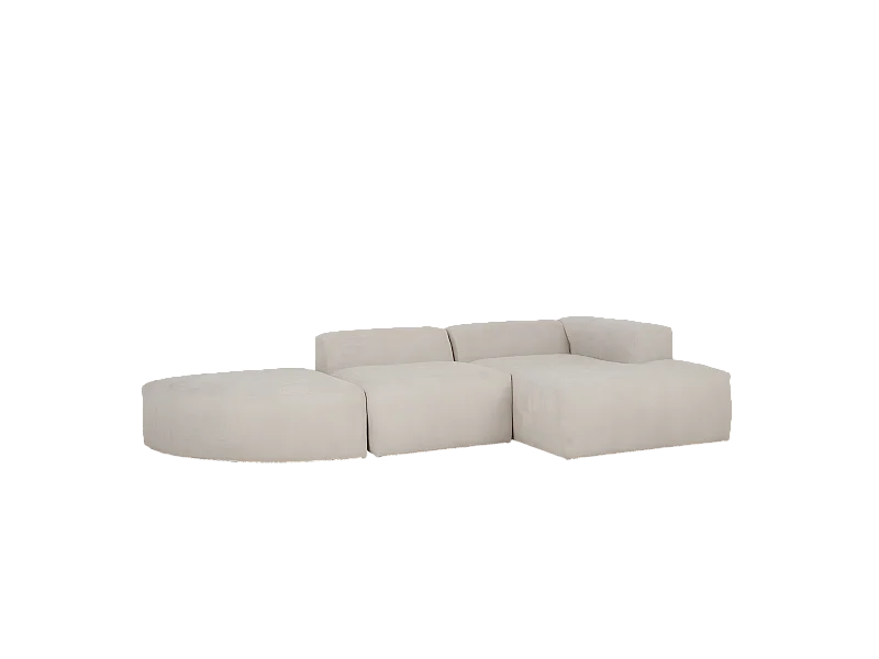 Divano curvo a 3 moduli con CHL destra bouclé grigio chiaro 320x172cm