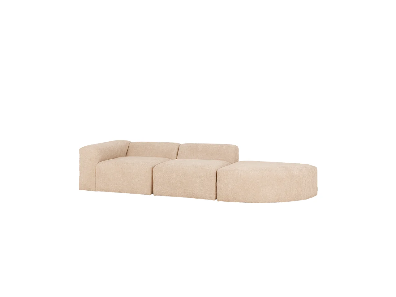 Canapé 5/6 places 3 modules avec courbe à droite en bouclé beige