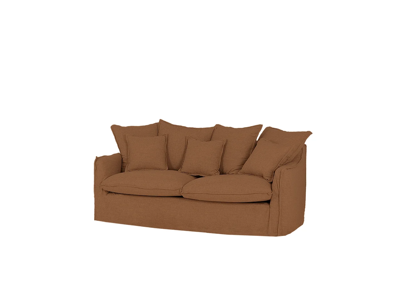Sofá de 3/4 plazas de algodón y lino desenfundable color teja 220x95x100cm - MIA - DECOWOOD