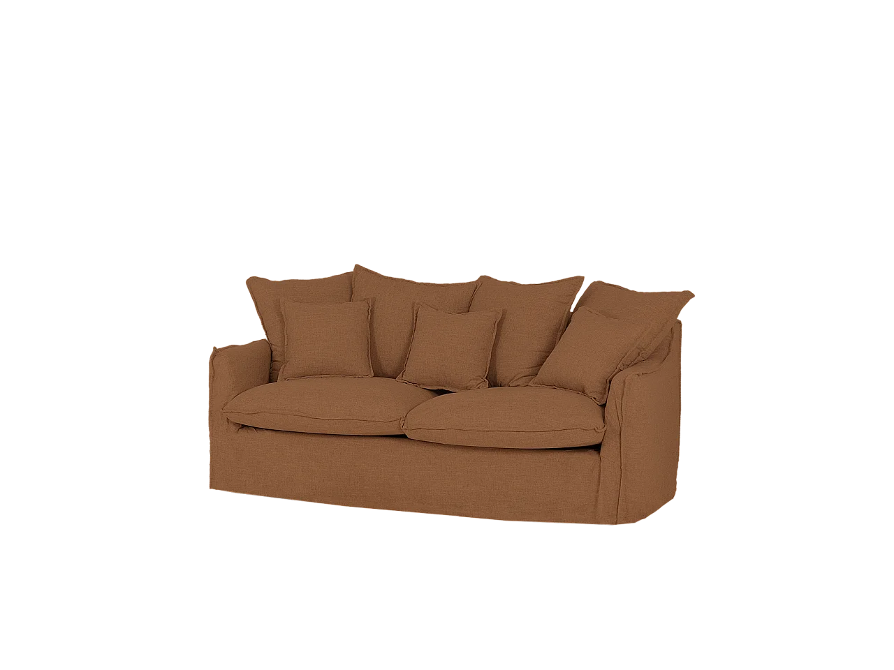Sofá de 3/4 plazas de algodón y lino desenfundable color teja 220x95x100cm - MIA - DECOWOOD