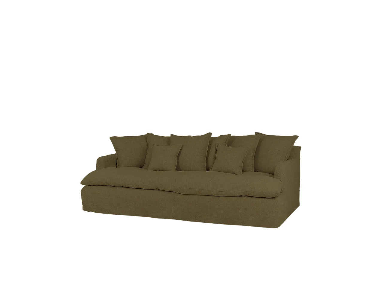 Sofá 2/3 plazas fondo medio de algodón y lino desenfundable verde 250x95x130cm - MIA - DECOWOOD