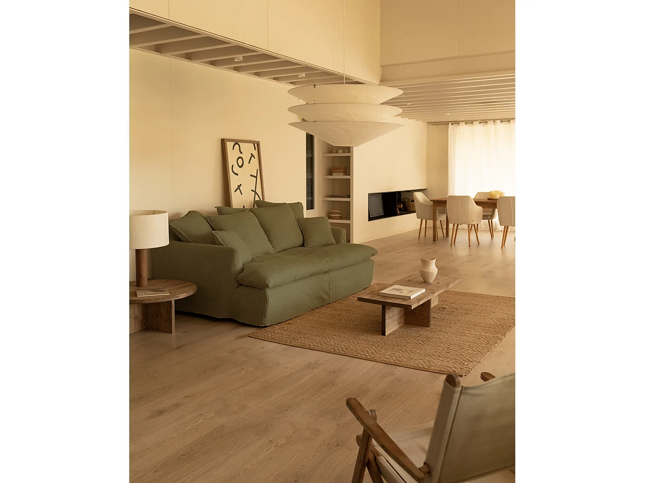 Sofá 2/3 plazas fondo medio de algodón y lino desenfundable verde 250x95x130cm - MIA - DECOWOOD