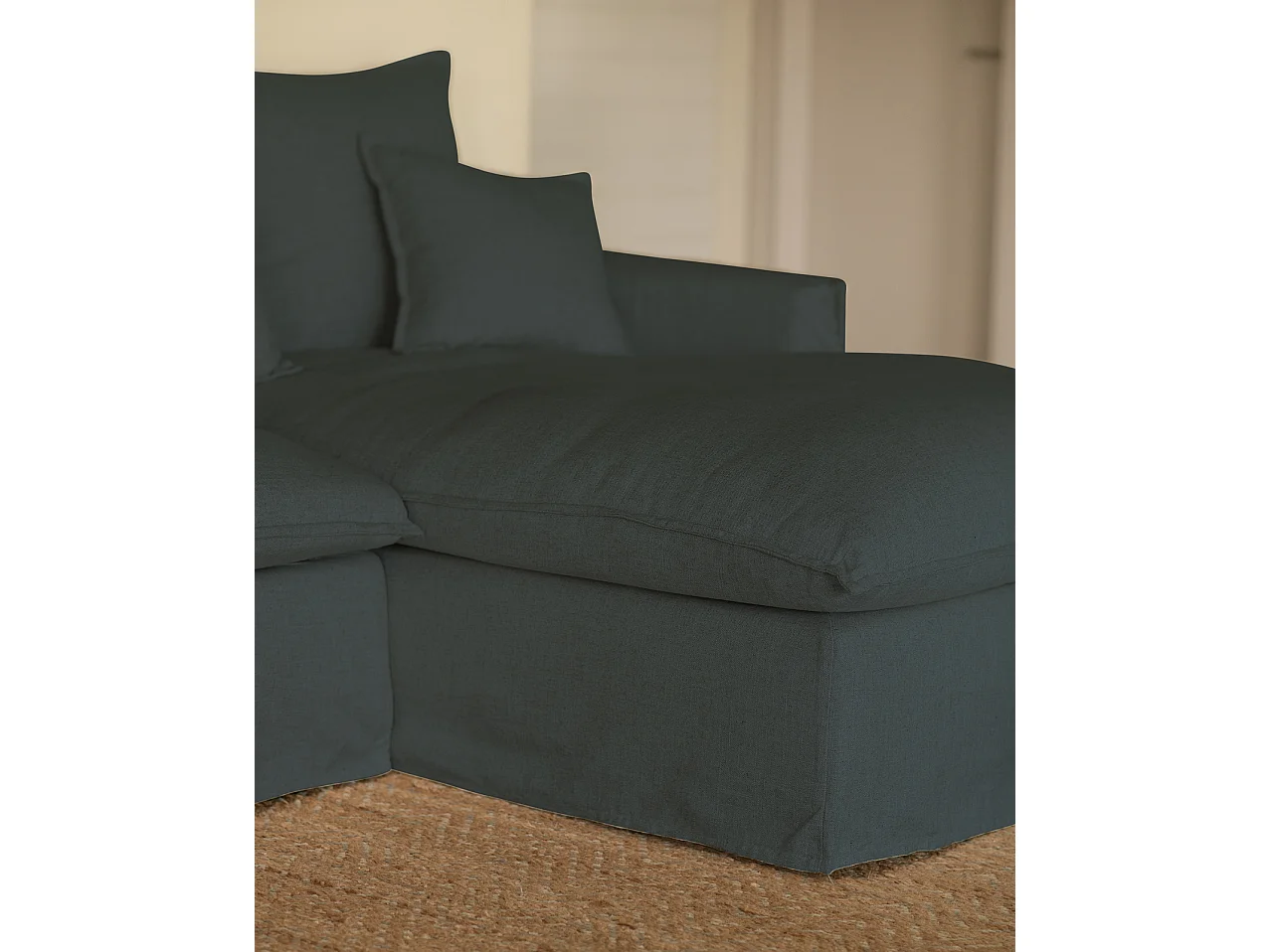 Sofá con chaise longue derecho desenfundable azul 3 plazas 278x95x170cm - MIA - DECOWOOD