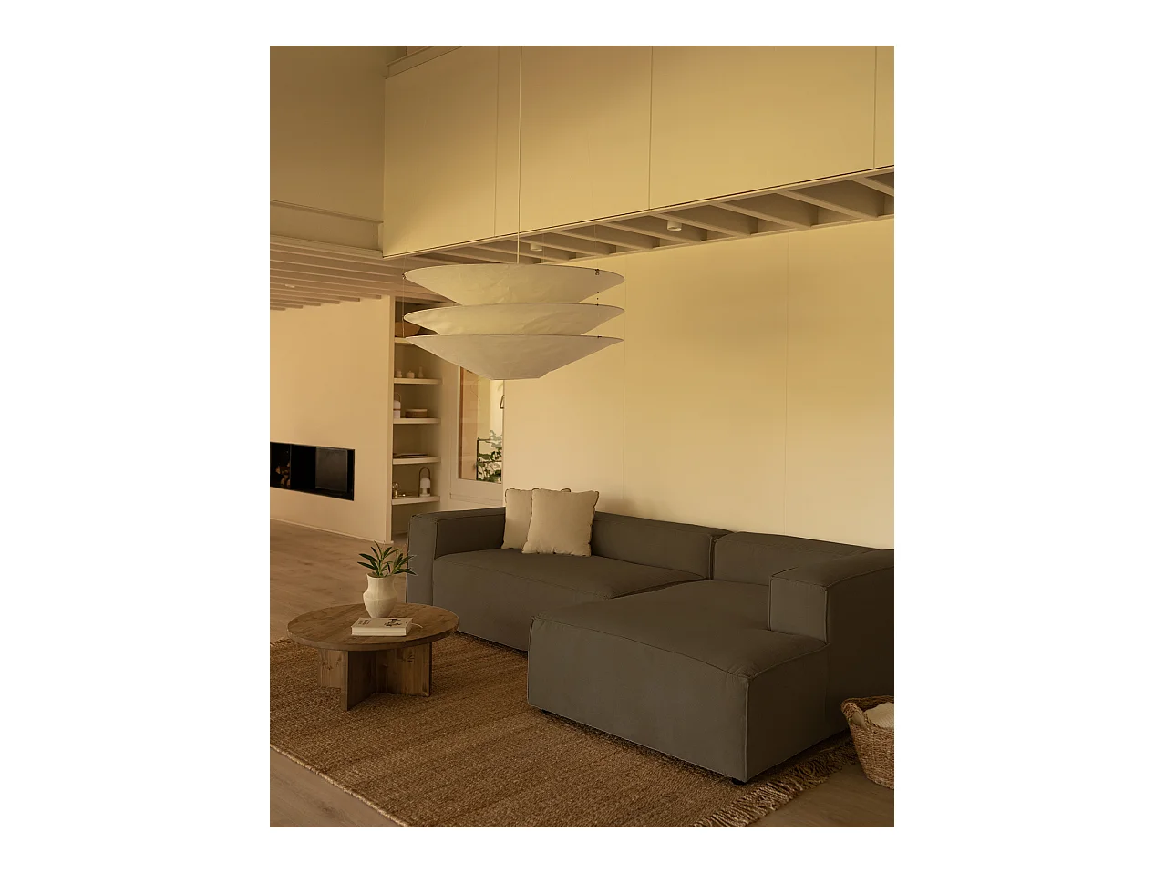 Canapé 4/5 places avec chaise longue d'angle droite en marron taupe