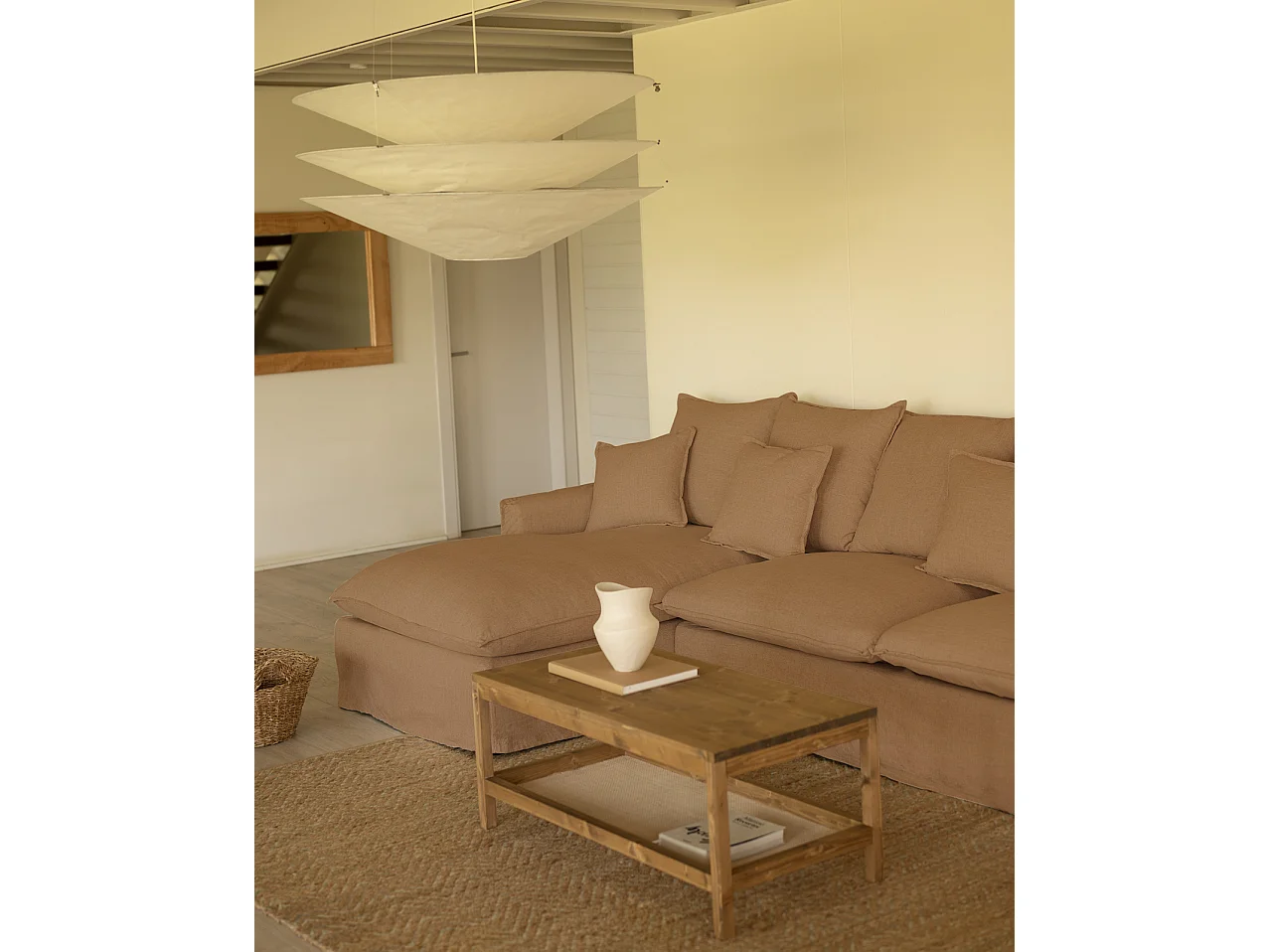 Sofá con chaise longue izquierdo desenfundable teja 3 plazas 278x95x170cm - MIA - DECOWOOD