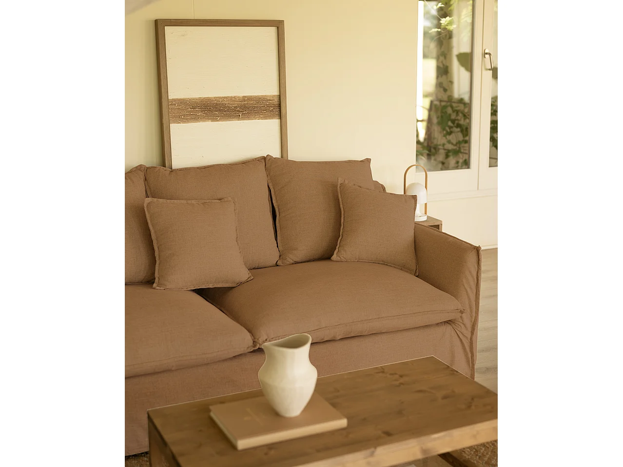 Sofá con chaise longue izquierdo desenfundable teja 3 plazas 278x95x170cm - MIA - DECOWOOD