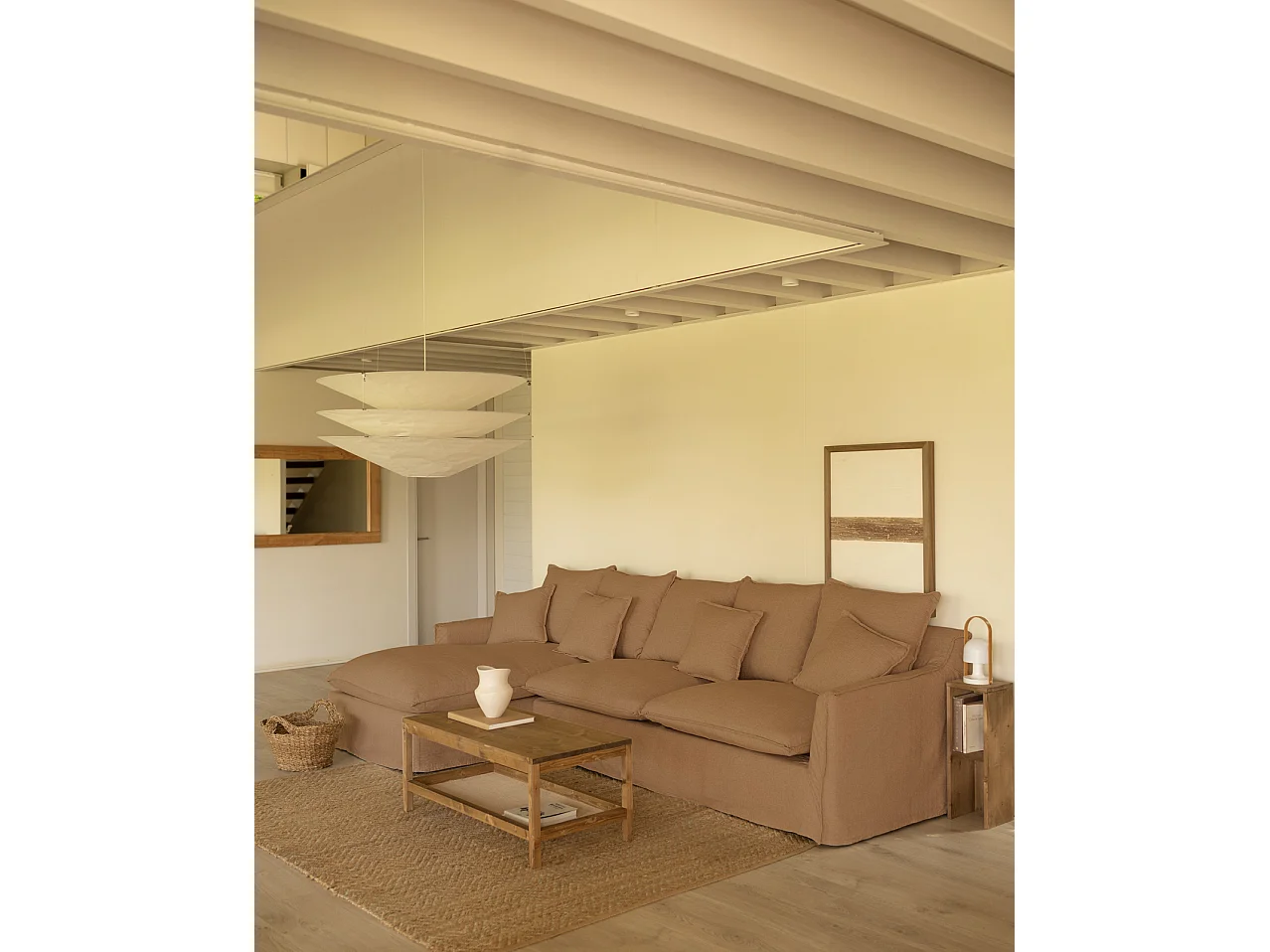 Sofá con chaise longue izquierdo desenfundable teja 3 plazas 278x95x170cm - MIA - DECOWOOD