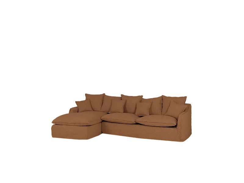 Sofá con chaise longue izquierdo desenfundable teja 3 plazas 278x95x170cm - MIA - DECOWOOD