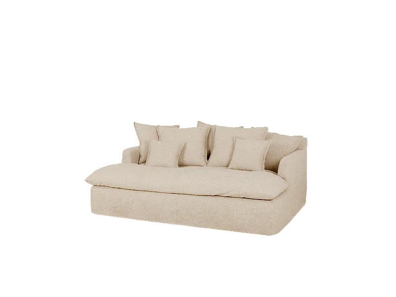 Sofá 2/3 plazas fondo largo de algodón y lino desenfundable beige 250x95x170cm - MIA - DECOWOOD