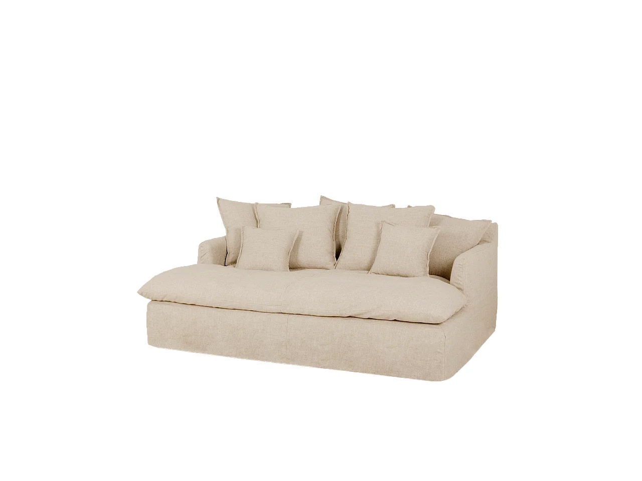 Sofá 2/3 plazas fondo largo de algodón y lino desenfundable beige 250x95x170cm - MIA - DECOWOOD