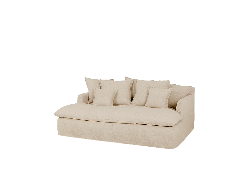 Sofá 2/3 plazas fondo largo de algodón y lino desenfundable beige 250x95x170cm - MIA - DECOWOOD