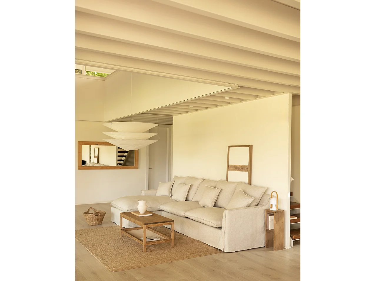 Sofá con chaise longue izquierdo desenfundable beige 3 plazas 278x95x170cm - MIA - DECOWOOD