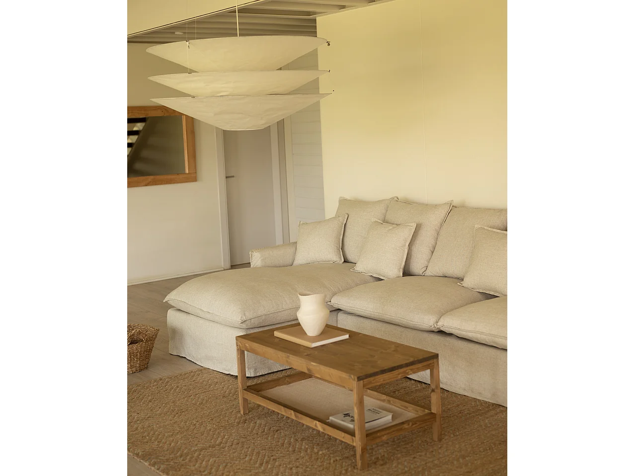 Sofá con chaise longue izquierdo desenfundable beige 3 plazas 278x95x170cm - MIA - DECOWOOD